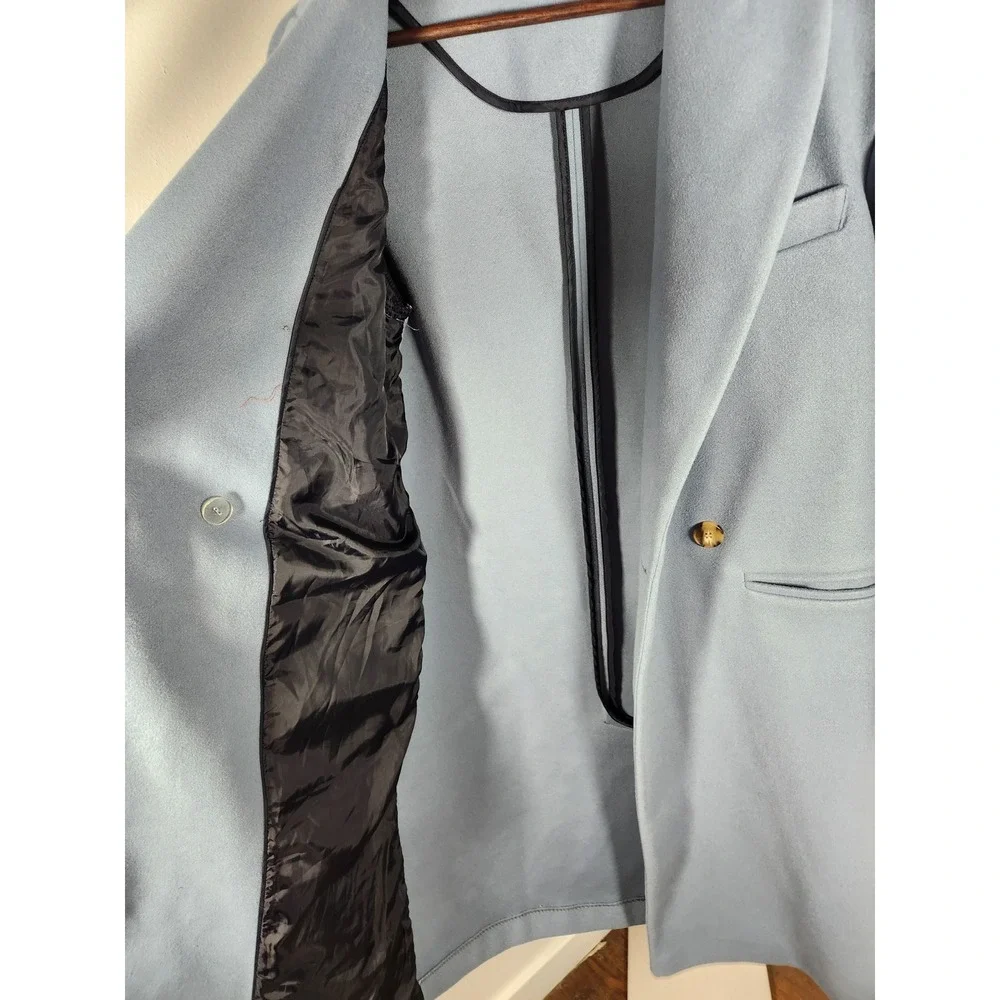 TOPSHOP‎ Brooke Double Breasted Dusty Blue Long Trench Coat Size 6